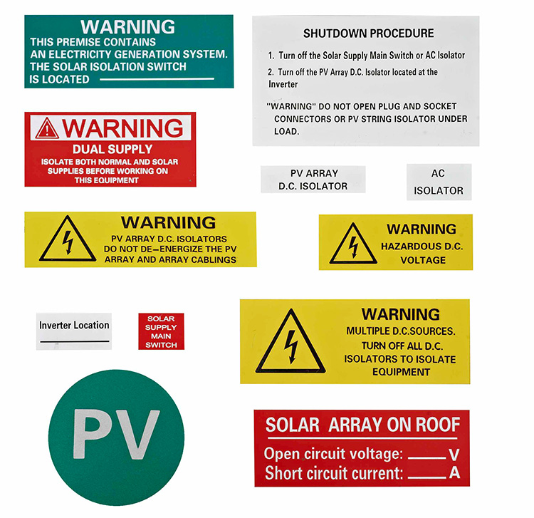 Opozorilne nalepke za PV sistem